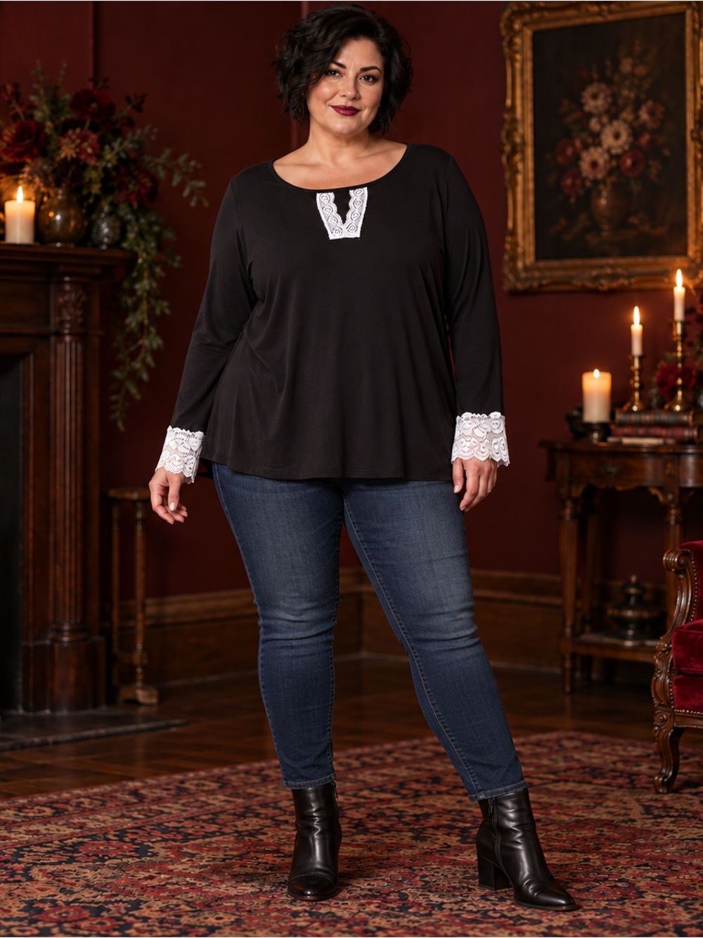 Christian Siriano Black Lace Detail Top 2X Whimsigoth Romantic Cottagecore Boho